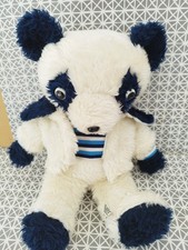 Peluche vintage panda ours blanc bleu blouson 35 cm Ajena