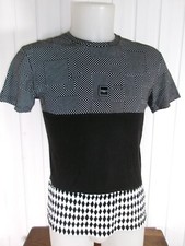 T-Shirt Noir/blanc bi-matière Ünkut Paris S graphique pois  losange relief