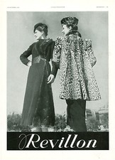 Publicité ancienne fourrure Revillon manteaux vestes 1938 issue de magazine