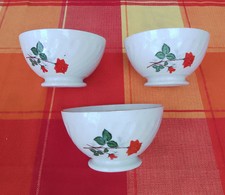 3 Petits Bols À Facettes Décor Rose Rouge Sarreguemines Ancien