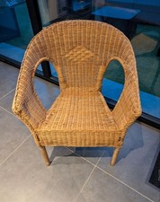  FAUTEUIL EN ROTIN OSIER TRESSE BAMBOU -VINTAGE-TBE