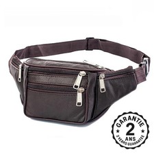 Sac Homme Banane Taille Bandoulière Cuir Véritable Multi Poches Smartphone CB