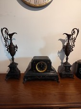 Horloge De Cheminée Napoléon 3 Et Ses Deux Cassolettes Marbre Noir Et Bronze?...