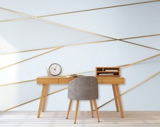 Papier Peint Intissé Panoramique Abstrait Blanc Or Modern XXL Chambre et Salon 3