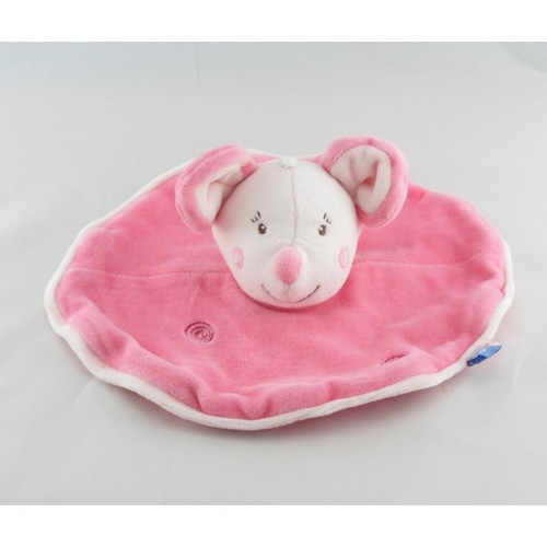 Doudou plat rond souris rose
