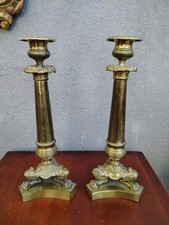 Paire De Bougeoirs Chandeliers En Bronze Pattes De Lion XIXeme