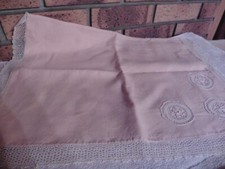 ANCIENNE POCHETTE LINGERIE PUR LIN SAUMON BRODERIES DU PUY 56X42CM 1900