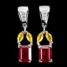 925 Argent Sterling Boucles Rubis 8x6mm Jaune Saphir Pierre Précieuse Bijoux