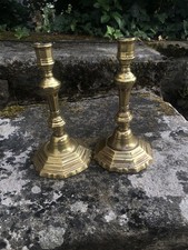 Paire De Bougeoirs Louis XIV haute Époque 17eme Laiton Bronze Flambeaux