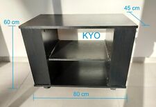 Meuble salon TV télévision, mobile rectangulaire noir bois étagère coulissante