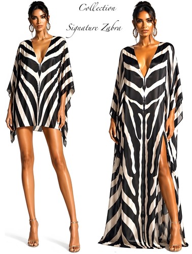 Zebra print short silk kaftan - print,