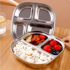 Boîte à lunch portable en acier inoxydable avec design 4 sections et couvercle