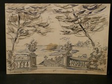 PROJET DECOR THEÂTRE Dessin Original OPERETTE OPERA SPECTACLE Plage Méditerranée