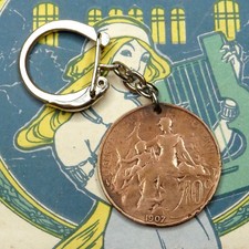 French, Bronze Medal. Woman Marianne Female 1907. Art Nouveau. Dupuis. Key Ring.