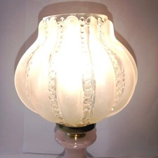 Lampe Globe Tulipe Cristal soufflé Givré Rand de Perle sur Pied en Albâtre Rose