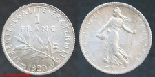 France ! 1 franc semeuse 1920, argent, état SUP