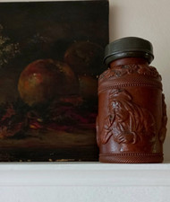 Beauvaisis - Ancien pot à tabac en grès de Beauvais et couvercle en étain