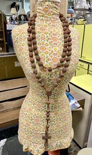 Ancien grand chapelet rosaire avec perles en bois corozo Très Bon État