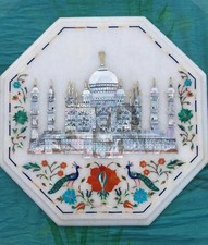 12 " Décor Maison Table Top Marbre Demi-Précieuses Pierres Art Incrustation Main