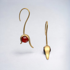 Boucles d'oreilles Crochet Long Doré Pétale Perle CZ Rouge Art Nouveau DZ2