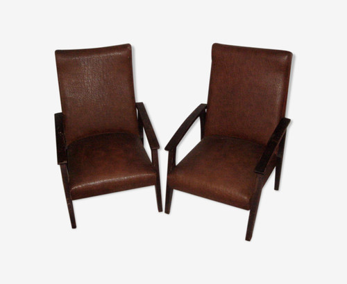 Paire fauteuils skaï de - de,