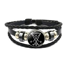 Sigil Of Satan 666 Bracelet Occulte Satanique Diable Symbole Cuir Bijoux