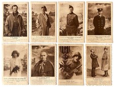Belgique, lot de 8 cartes postales anciennes série « Grands Belges » 1914-1918
