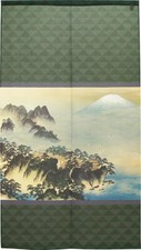 Noren Japonais Rideau Suspendu Tapisserie Montagne Hourai 2 Vert Taikan Japon