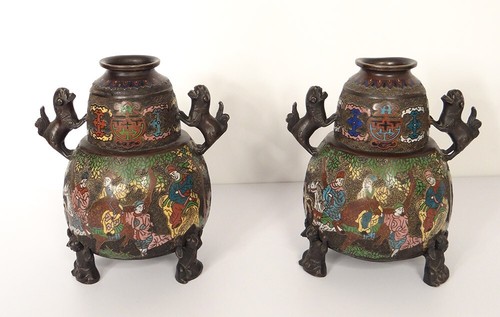 Paire vases japonais bronze - paire,
