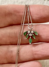 ÉMERAUDE DE COLOMBIE  ,TOPAZE, OR BLANC, ARGENT ANCIEN COLLIER PENDENTIF CHAINE