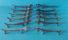 Ancien 12 porte-couteaux métal argenté chien Teckel De 1952 Et Patine D'origine