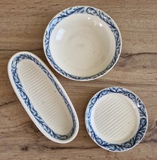 Rare ensemble Art Nouveau homme – 3 pièces toilette faïence bleue fleurs