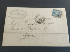 FRANCE LETTRE TYPE SAGE 90 CAD NICE PLACE GARIBALDI + CONVOYEUR HEXAGONAL 1882