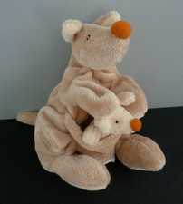 Z88. DOUDOU GANT MARIONNETTE EGMONT TOYS KANGOUROU BEBE BEIGE ORANGE  ETAT NEUF