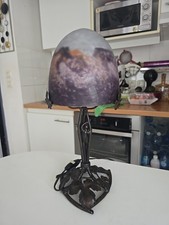 Lampe De Bureau En Pâte De Verre Et Fer Forgé Non Signé