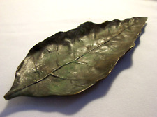 Ancien PLUMIER vide poche BRONZE patine verte FEUILLE coupelle 18 cm