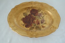 Plat  décoratif doré MEZZALUNA au décor de fleur , cntre de table , vide poche