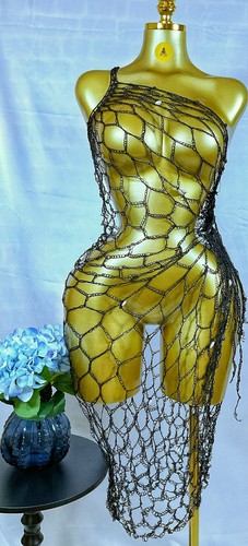 Handmade black fishnet dress - handmade,