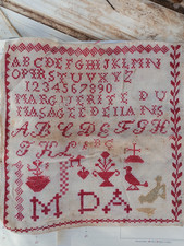 ancien abécédaire broderie rouge années 1910 20