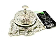 Ancienne cloche de bureau de table en relief couleur argent brillant finition...