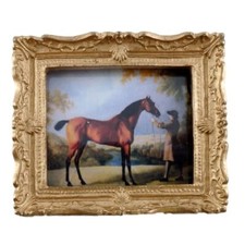 Maison de Poupées Miniature Cheval & Basket Image Peinture Cadre Doré