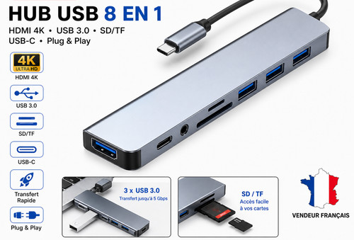 Usb hub hdmi 4k - 8, en