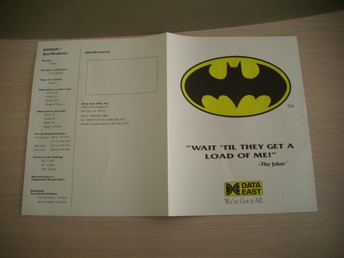 Batman pinball data east - data,
