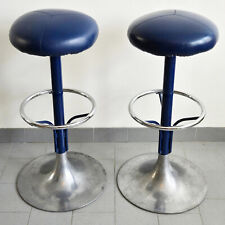 PAIRE DE TABOURETS DE BAR VINTAGE 1970 SIMILI-CUIR BLEU & ALUMINIUM DLG KNOLL