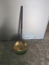 Ancienne Grande écumoire cuivre Jaune et manche fonte 19 Ème A Saisir 