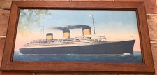 PAQUEBOT NORMANDIE CGT GRAND CHROMO COULEURS ENCADRÉ D’ÉPOQUE 