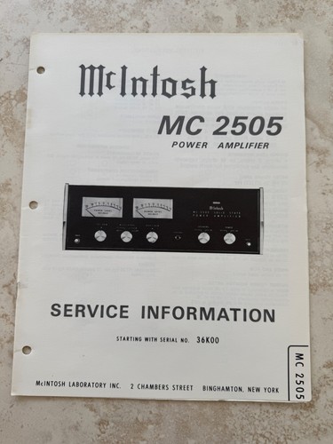 Mcintosh mc2505 service - mc2505,