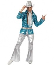 Déguisement Homme DISCO Bleu Argent S Costume Adulte Année 1980 NEUF Pas cher