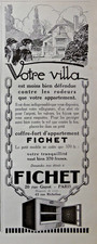 PUBLICITÉ DE PRESSE 1925 FICHET COFFRE-FORT D'APPARTEMENT SCÉLLÉ DANS LE MUR