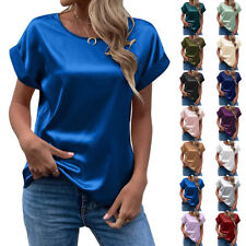 ❀Tunique Unie En Satin De Soie Pour Femme Chemisier Court Et Décontracté /
